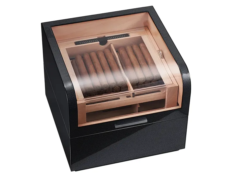 Carbon Fiber Wooden Cigar Humidor Box with Showcase