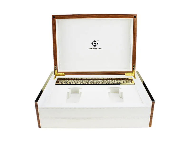 White Pu Leather Cover Wooden Perfume Box