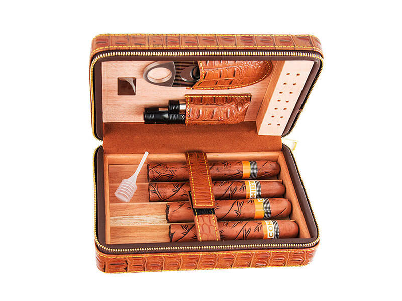 Custom Brown Leather Travel Cigar Humidor